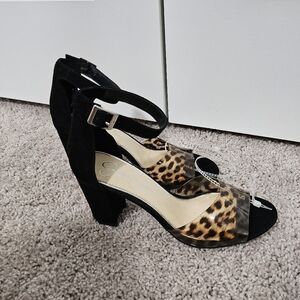 Jessica Simpson Sherron Block Heel Sandals Black/Leopard Size 7.5 New w/Tag